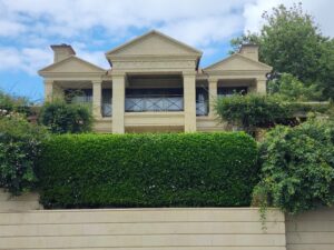 Orakei modern mansion with freshly cut hedge. Gardening services and property services in Auckland.
