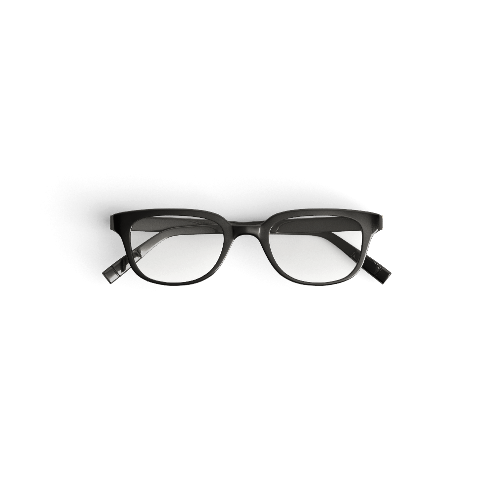 Stylish black frame glasses with a gradient lens on a solid background. Modern eyewear fashion accessory.
